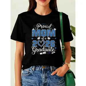 Women's Fitted Pure Cotton Short-Sleeve Crew Neck T-Shirt - Breathable Digital Print Cute Top for Women, 2026 Graduation Gift for Graduates' and Senior Students' Mothers