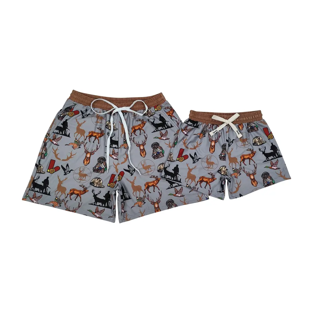 Boys' Fitted Camo Deer-Themed Swimwear Sets - Soft Materials Swimsuits with Shorts, Breathable Kids' Fashion Bottoms