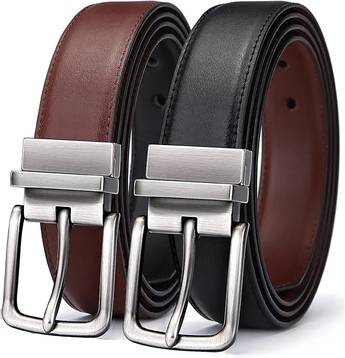 Reversible Belt Men 1 Piece - 1.25" Leather Dress Belt - Trim to Fit for Elegant Style,32''-34'' Waist Adjustable