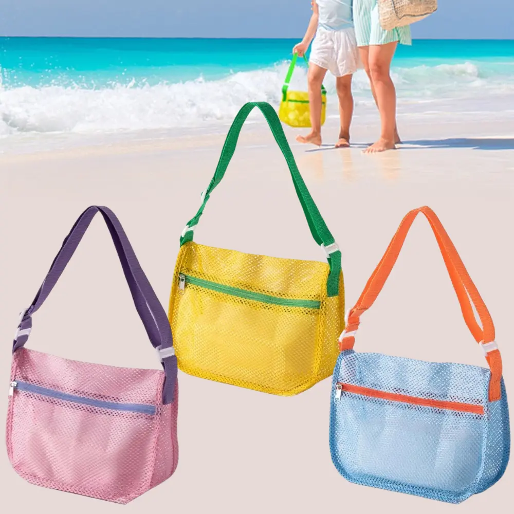 Pack Of 3 Shell Bags,Summer Beach Bags, Mesh Seashell Collection Bags, Shell Net Bags, Seashell Handbags, Large Capacity, Bright Colors