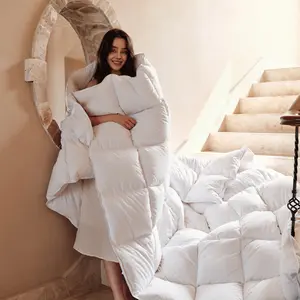 Airluck Feather Down Comforter King Size, Hotel Luxurious Duvet Insert, 100% Skin-Friendly Cotton Fabric Bed Comforter Cotton