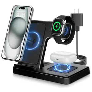 15W MagSafe 3-in-1 Fast Wireless Charging Station |   Portable Foldable Design for 15 14 13 12 11 Series, Apple Watch 9/8/7/SE, AirPods 3/2/Pro |   Multi-Device Charger for Android Phones & Cards