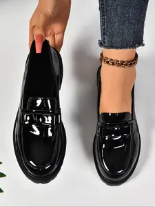 New Comfortable Slip-On Vintage Large Size Fashion Casual Round Toe College Style Shoes, PU Leather Bow Design, Non-Slip Sole, All Seasons Wear, Slipon Footwear