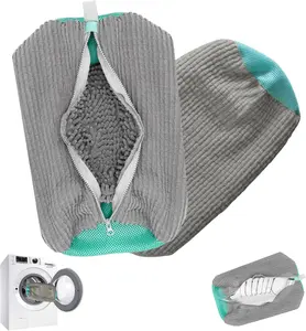 Shoe Washing Machine Bag 2 Pcs Reusable Laundry Shoe Bag for Washer and Dryer Grey Durable Shoe Bags for Traveling Tennis Sneaker Shoe Washing Bag with Zipper Cute Mesh Cleaner Shoe Pouch