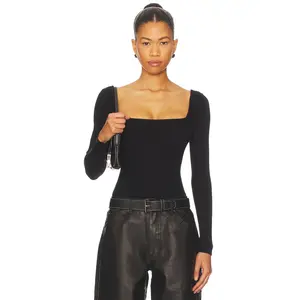 ALL THE WAYS Amalia Square Neck Bodysuit in Black