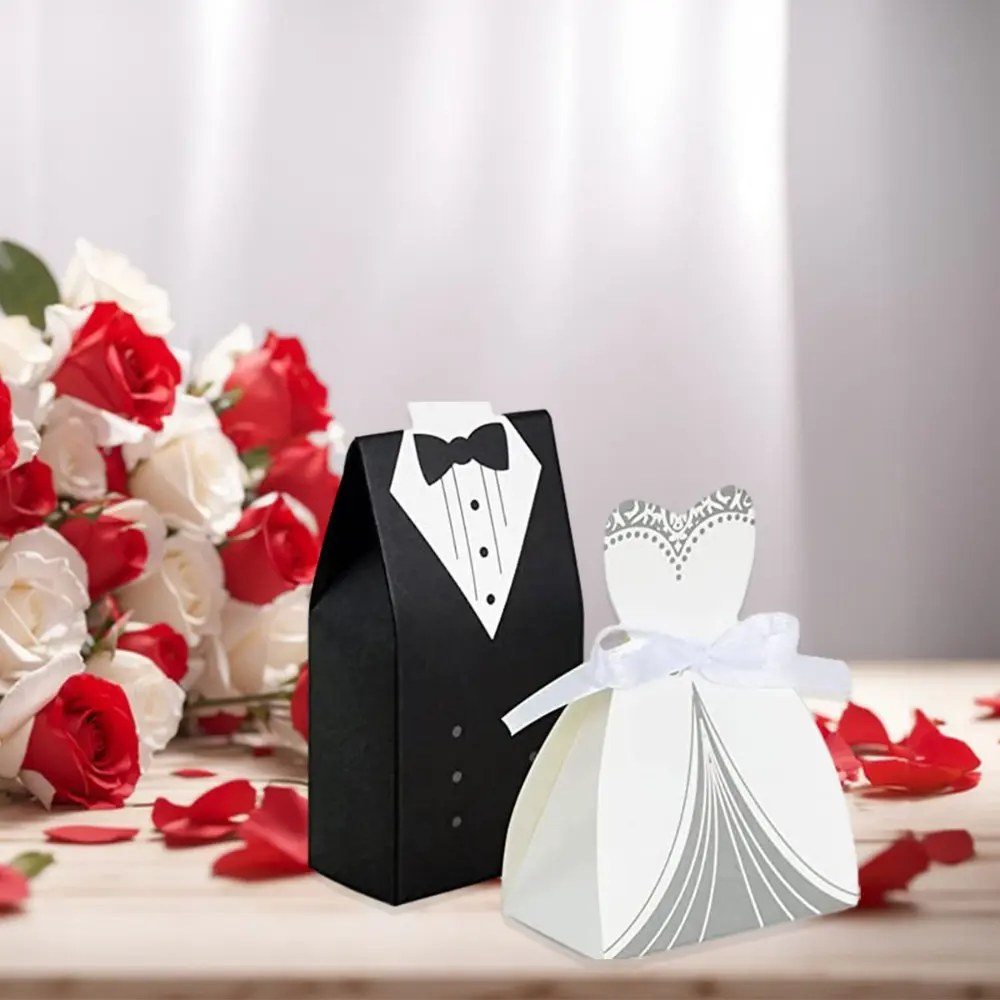 100pcs Elegant Wedding Favor Boxes with Ribbon - Perfect for Bride And Groom, Party Decor And Gifts, Exquisite Classy Gift Box