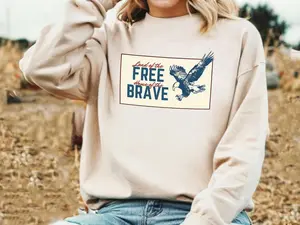 Land of the Free Home of the Brave Sweatshirt, Retro Faded Vintage Style Aesthetic USA Crewneck, America Crewneck, July 4th Unisex Oversize