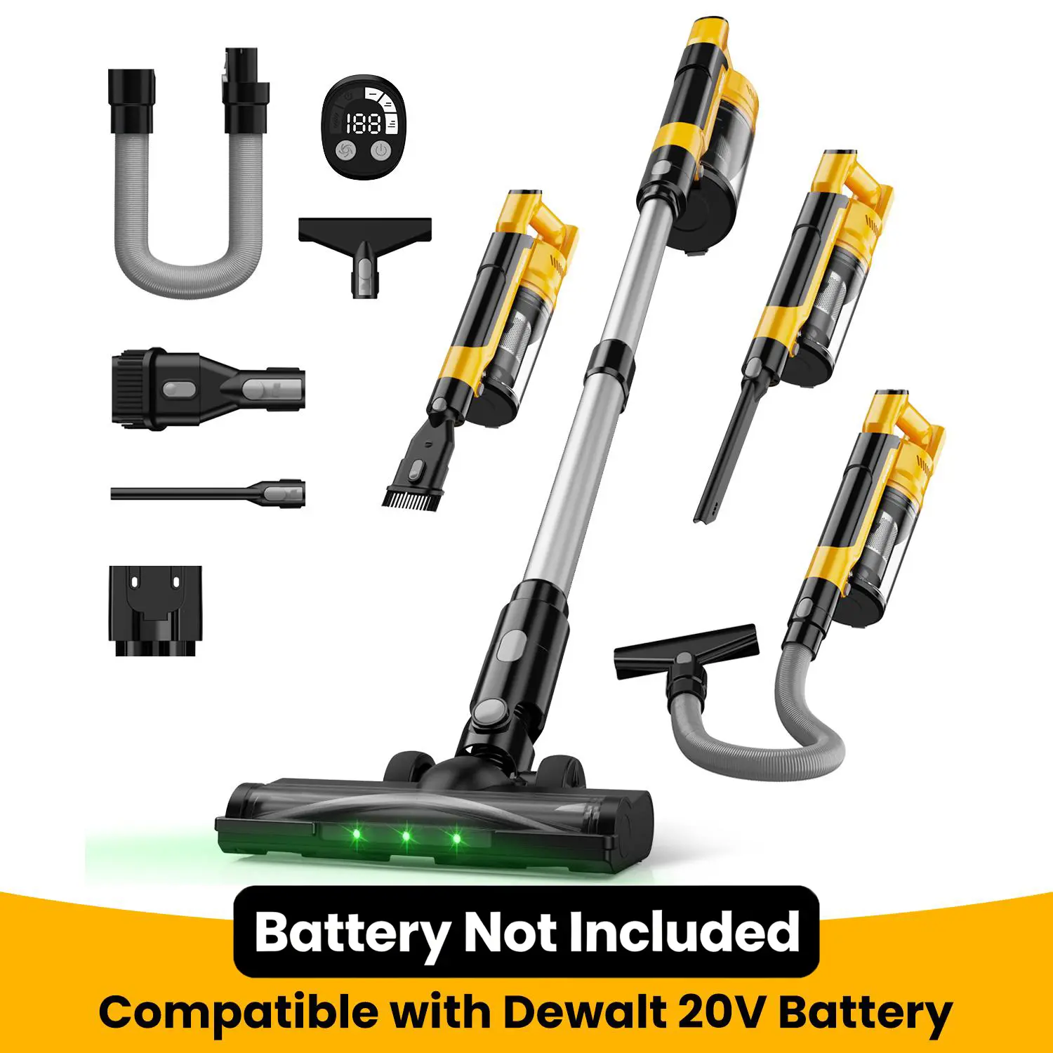 【No Battery】 350W Cordless Vacuum Cleaner for Dewalt 20v Battery , 35kPa Brushless Lightweight Stick Vacuum with 3 Mode Suction, 6 in 1 Stick Vacuum Cleaner with HEPA TOr Floor, Carpet, Car