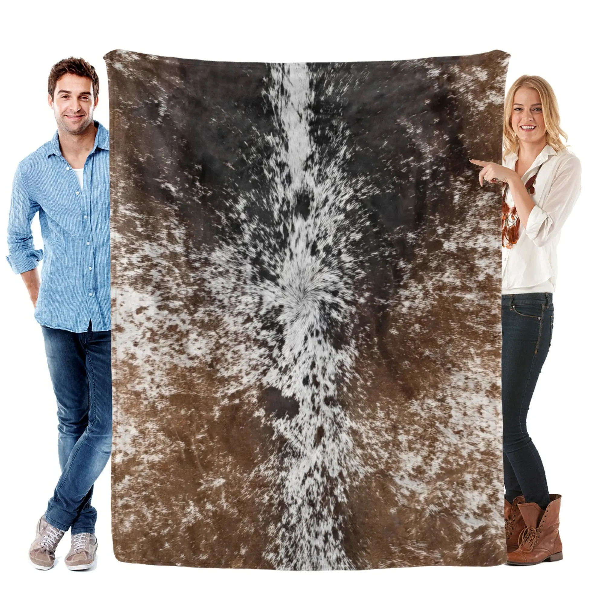 Funny Cow Print Gift Blanket, Soft Flannel Lightweight Cowhide Western Throw Blanket, Cozy Warm Brown Cow Blankets for All Seasons, Living Room Decor for Couch Chair Bed Sofa Office, Printed on One Side, Birthday Gift