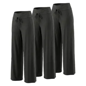 SHOWITTY Outlets Women’s 3-Pack Wide Leg Pants – No Pocket High Waisted, All Black, Comfortable & Flowy