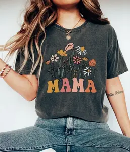 Comfort Colors Mama Shirt, Wildflowers Mama Shirt, Retro Mom TShirt, Mother's Day Gift, Flower Shirts for Women, Floral New Mom Gift