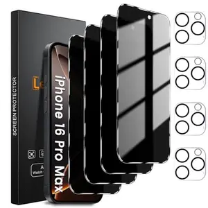 4+4 Pack Privacy Screen Protector for iPhone 16 Pro Max/15 Pro Max/16 Plus with 4 Pack Camera Lens Protector, Anti Spy Tempered Glass Film 9H Hardness Case Friendly