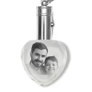 Artimele3d 3d Crystal Photo Personalized Keychain,Anniversary Gifts for Family, Mom, Dad, Custom Crystal Photo,Customized Glass 3D Picture Memorial Keychain (Heart shape)