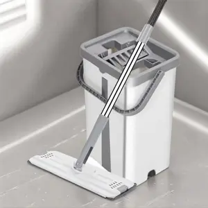 Mop and Bucket with Wringer Set, 2 Counts/set Household Mop, Long Handle Adjustable Quick Drying Absorbent Mop, Durable Floor Cleaning Tools, Home Floor Cleaner