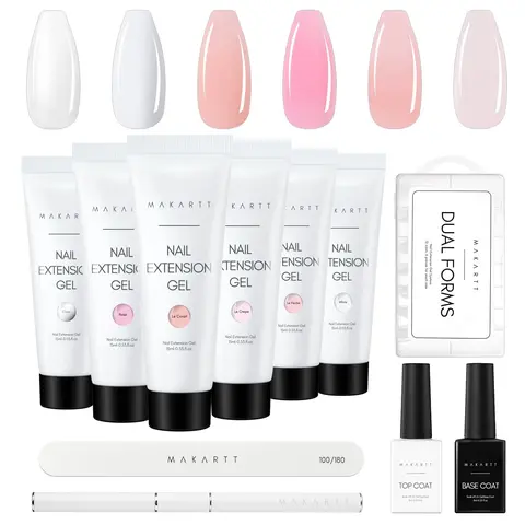 Makartt Poly Nail Gel Kit, 6 Clear Pink White Spring Colors Gel Builder for Nail Extension Set All-in-one Nail Thickening Solution Salon Home French Manicure Nail Art Nail Care,polygel nail kits toes Cosmetic
