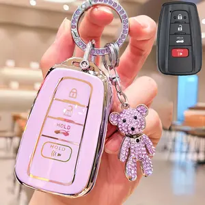 [Keychain Cover Rhinestone Bear] This Is a Keychain Cover Suitable for Toyota Cars, Featuring a Rhinestone Bear Charm. It Is a Soft TPU Key Protection Case Compatible with 2018-2022 for TOYOTA RAV4, Camry, Corolla, Avalon, C-HR, Prius, GT86,