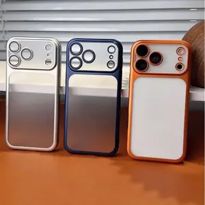 Trendy Full PC Frosted Matte Electroplated Slim Phone Case for iPhone 17 Pro Max/16 Plus/15/14/13/12 Pro Max, Built-in Camera Screen Protector Shockproof Protective Cover