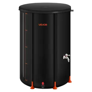 VEVOR Collapsible Rain Barrel, 100 Gallon Portable Rain Water Collection Barrel, 1000D PVC Rainwater Collection System, Garden Water Catcher Tank Storage Container with Spigot & Overflow Kit, Black