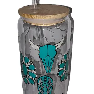 Turquoise and Boots Glass Can - Perfect for Drinks - Drinkware