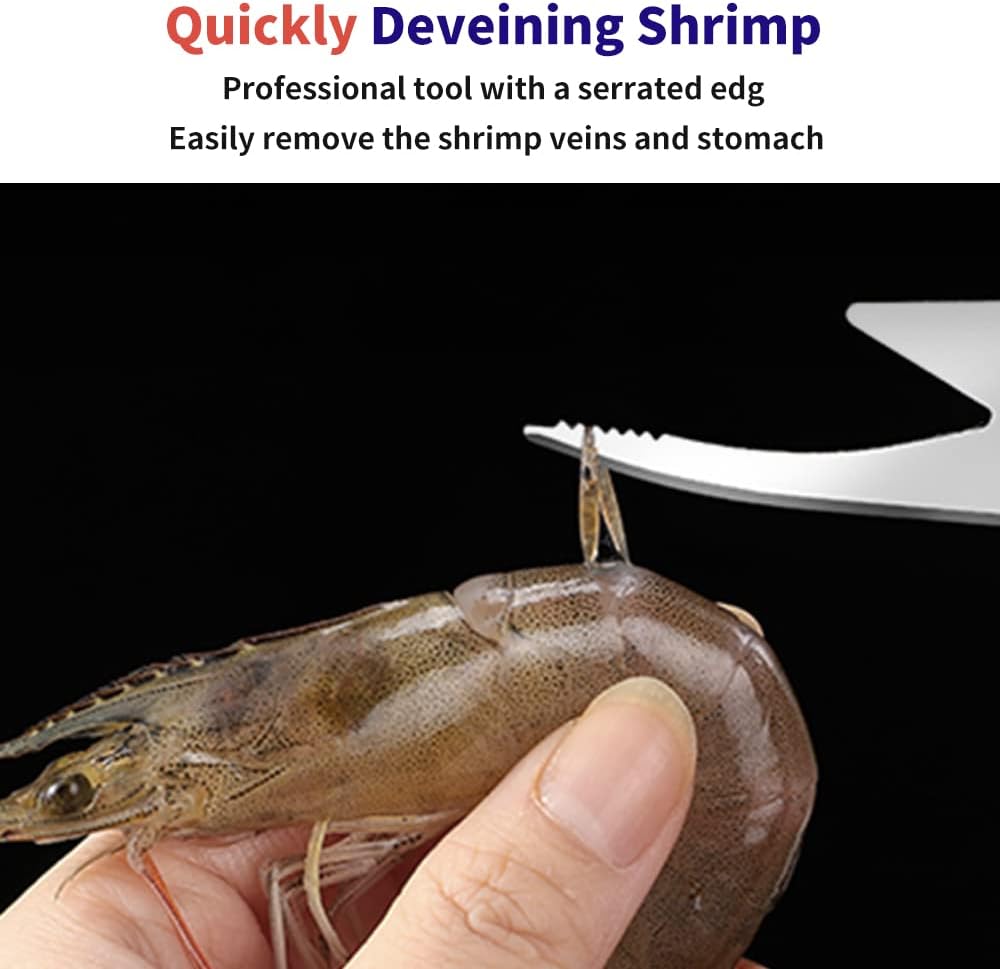 2PC Stainless Steel Shrimp Deveiner Set, Kitchen Utensils for Efficient Peeling & Cleaning, Portable Seafood Gadget with Built-In Knife for Easy Prep