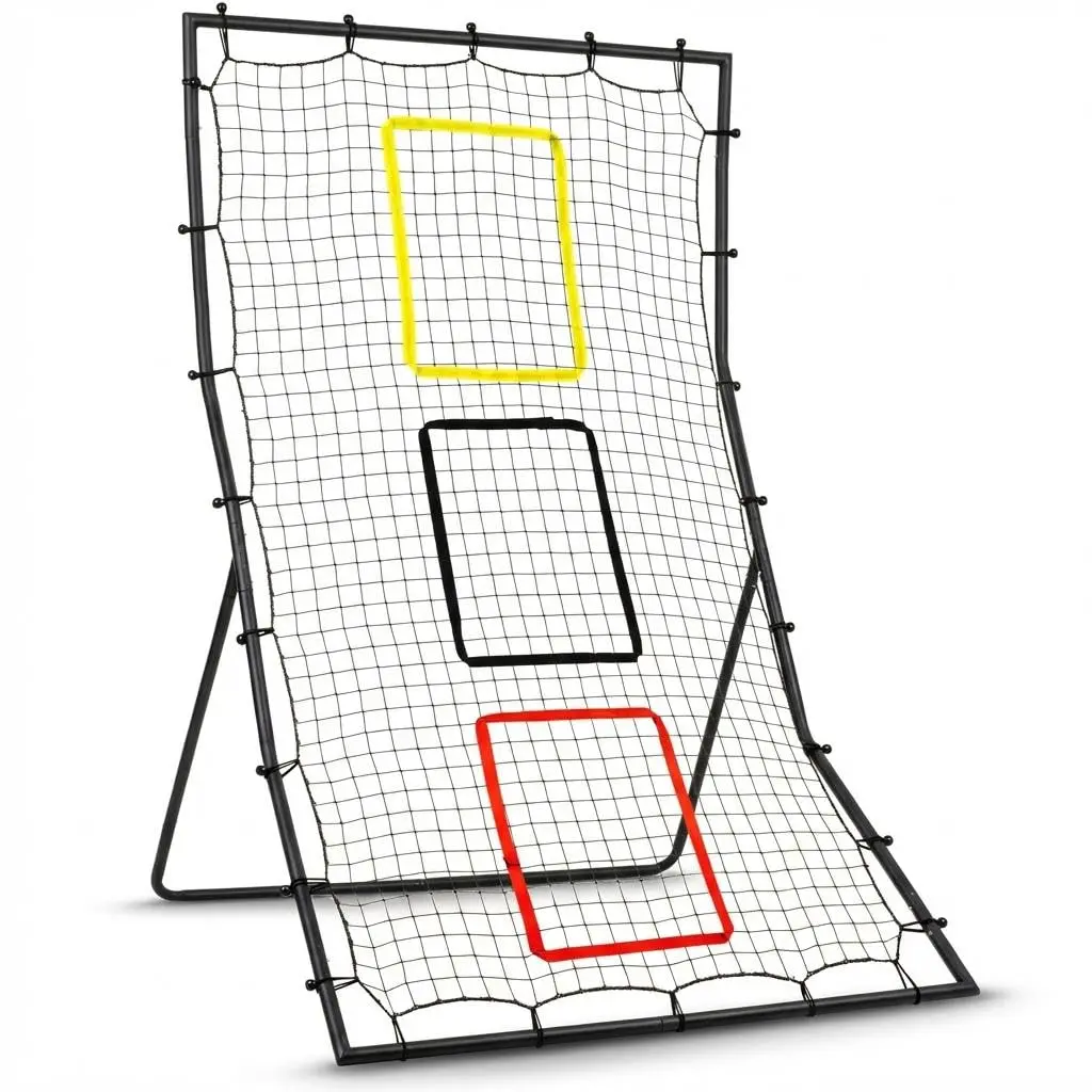 Baseball Practice Net - 6 ft x 4 ft Pitching & Fielding Rebounder with 3 Goal Zones, Softball Training Aid, Training Equipment, Steel Frame