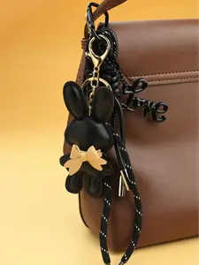 Leather Bow Bunny Bag Charm Pendants, PU Leather & Bow Bag Chain Charms, Vintage Minimalist Bag Decoration Keychain, Cute Girly Bag Pendant for Backpack Purse, Available in Brown/Black, Ideal for Retro Style & Minimalist Lovers