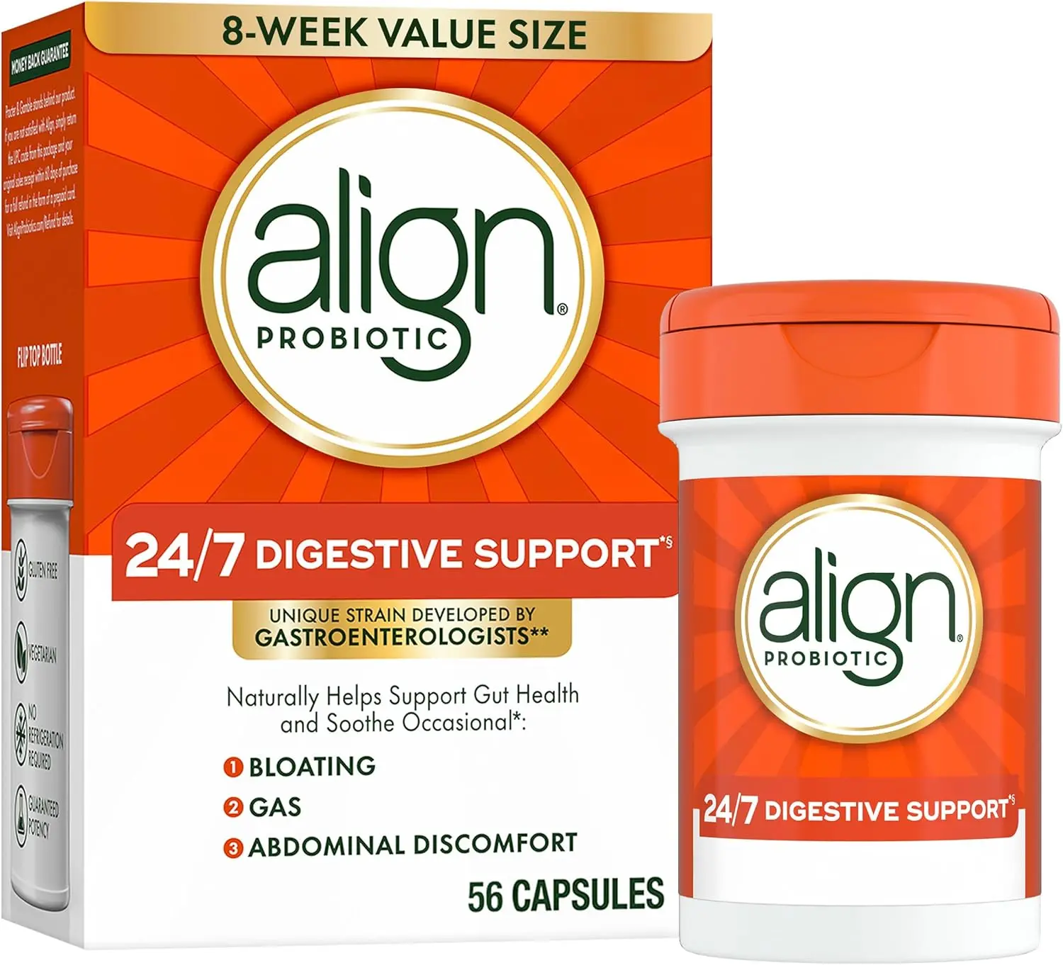 Probiotic, 24/7 Digestive Support, Probiotics for Women and Men, Probiotics for Digestive Health, Men and Women's Probiotic Capsules Help Relieve Occasional Bloating & Gas, 56 Capsules