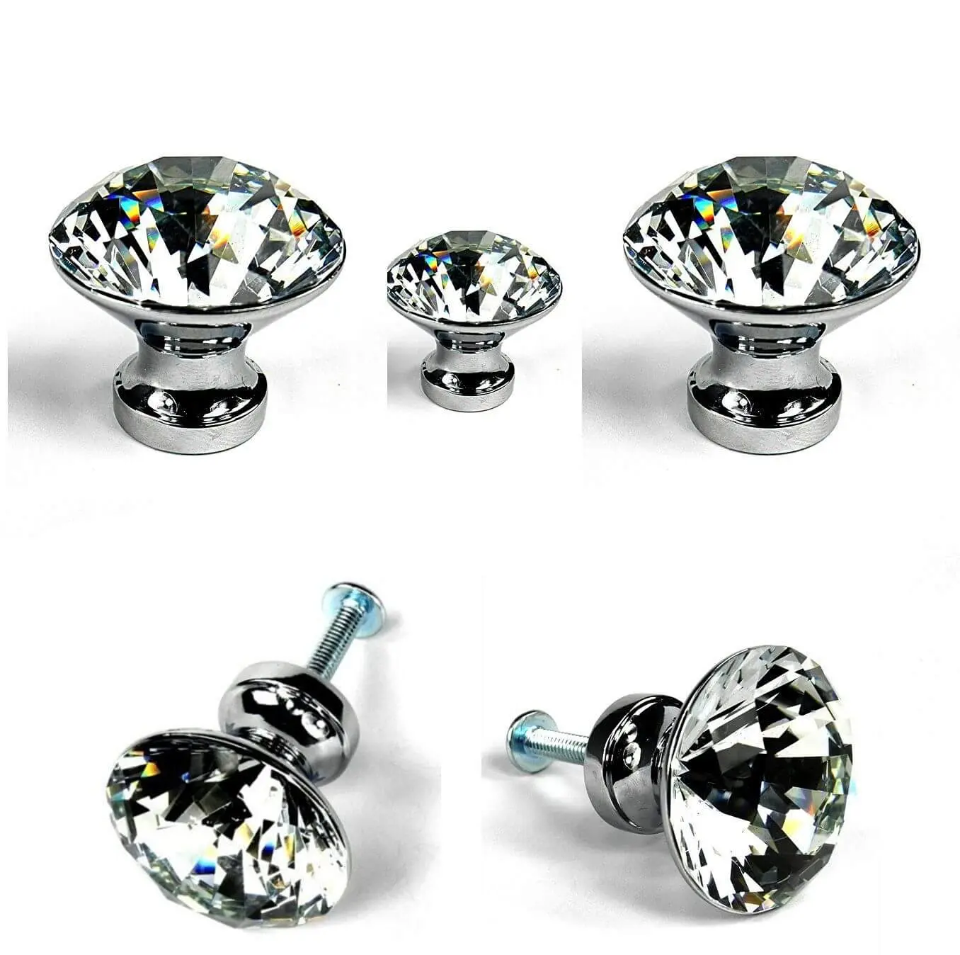 32mm Chrome Crystal Cabinet Knob Cupboard Drawer Pull Handle by Magnificent Crystal