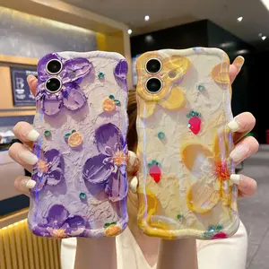 Compatible with iPhone 16/15/14/13/12 Pro Max phone case blue light bright surface purple flower case HNZY103