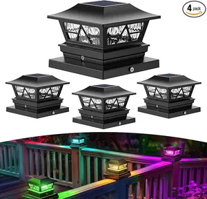 【mothersdaygift】Viewsun Solar Post Lights Outdoor Waterproof RGB Color Changing Modes Fence Post Cap Lights, Deck Post Lights Solar Powered for 4x4 5x5 6x6 Wooden or Vinyl Yard Garden Patio Decor, Black(4 Pack) Christmas gift set
