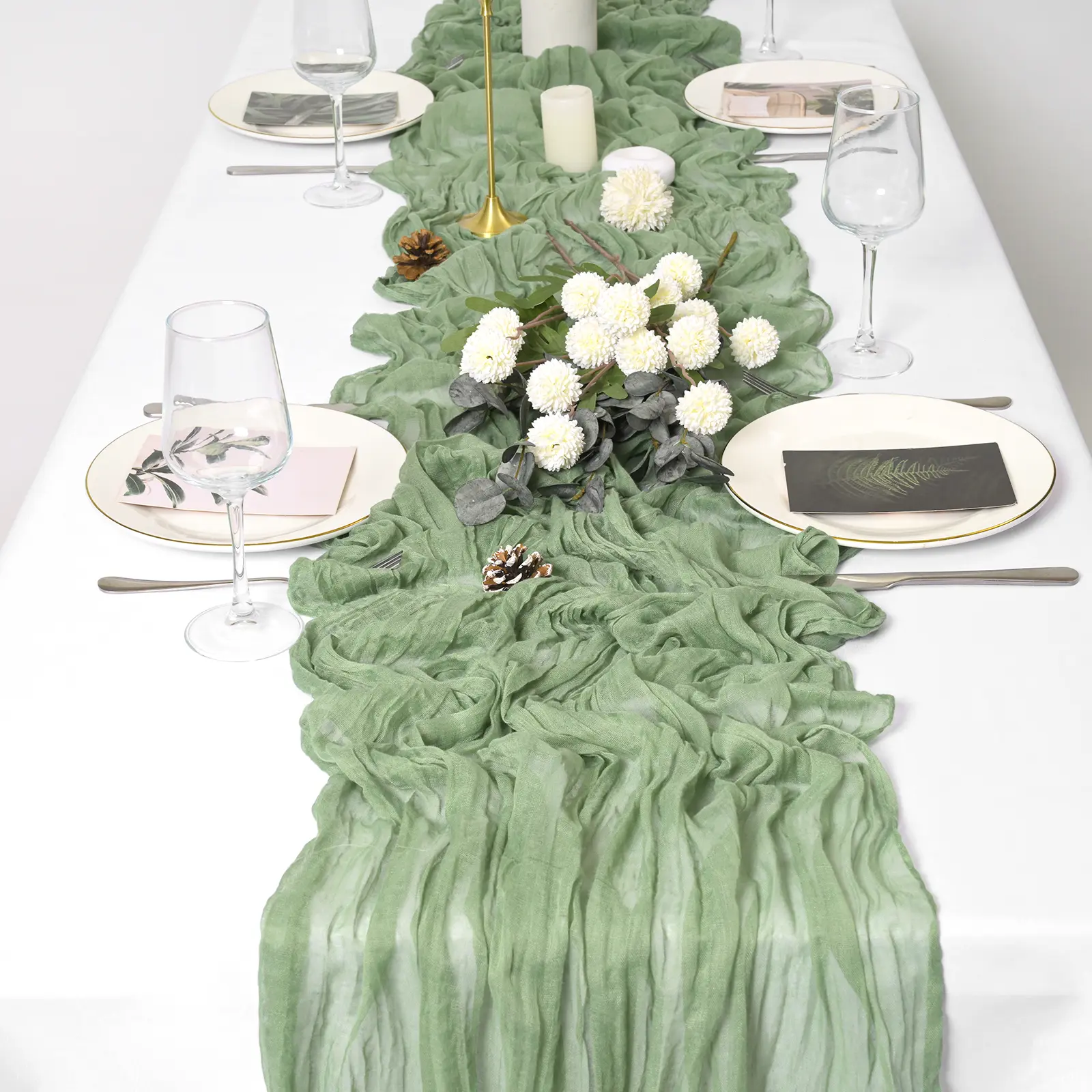 2/6/10/15/24/30 Pack Cheesecloth Table Runner 17 x 108 Inch,Boho Gauze Table Runner for Wedding Decor,Bridal Shower,Baby Shower,Birthday Party,Rustic Farmhouse Table Decoration,Soft Wrinkled Sheer Fabric for Reception,Home & Holiday Decor