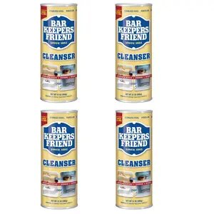 Bar Keepers Friend 21 oz. All-Purpose Cleanser and Polish (4-Pack) Household, Non-Abrasive Formula, Gently Cleans Stainless Steel Sinks, Glass Cooktops, Bathtubs, Countertops, Eliminates Tough Stains, Rust, Mineral Deposits, Bleach-Free & Antibacterial.