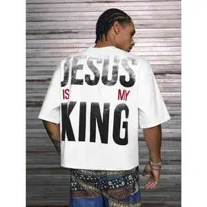 Jesus Is My King Bold Back Graphic Oversized Tee Mens Streetwear Short Sleeve Crew Neck Drop Shoulder Loose Fit Casual Cotton Shirt for Daily Wear
