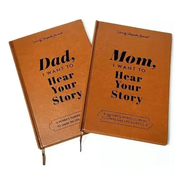 Mom & Dad I Want to Hear Your Story Leather Journals Set - Capture Both of Their Life Stories,Guided Keepsake to Share Life Memories & Family Legacy