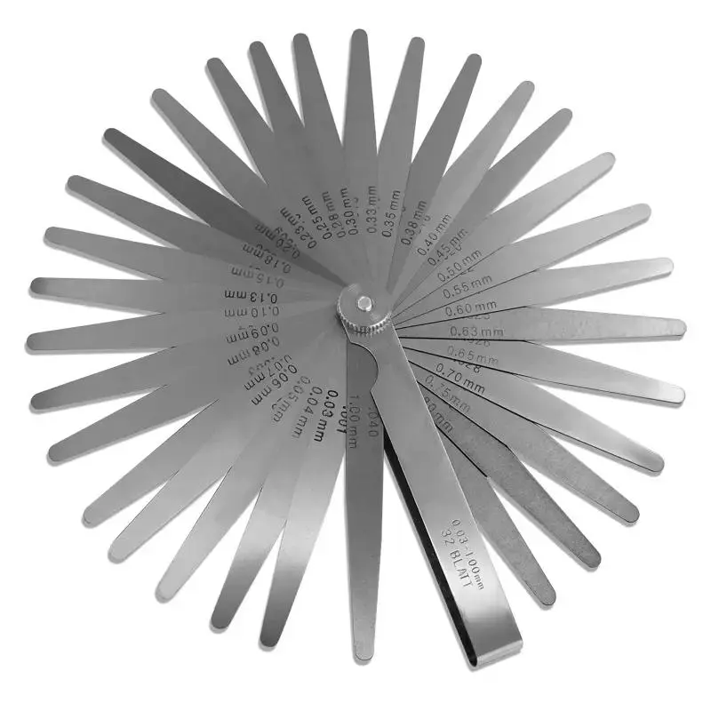 Stainless Steel Industrial Heavy Duty Feeler Gauge Set, 32 Blades Dual Marked Metric & SAE Thickness Measurement Tool for Gap Width Or Thickness Checking Test Gauge Set