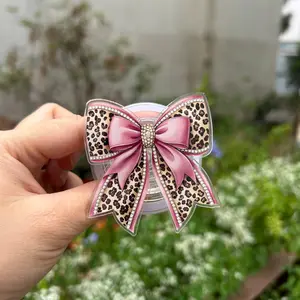 Pink Leopard Bow MagSafe Phone Grip – Coquette Animal Print Magnetic Pop Socket & Kickstand – Girly Aesthetic for Her