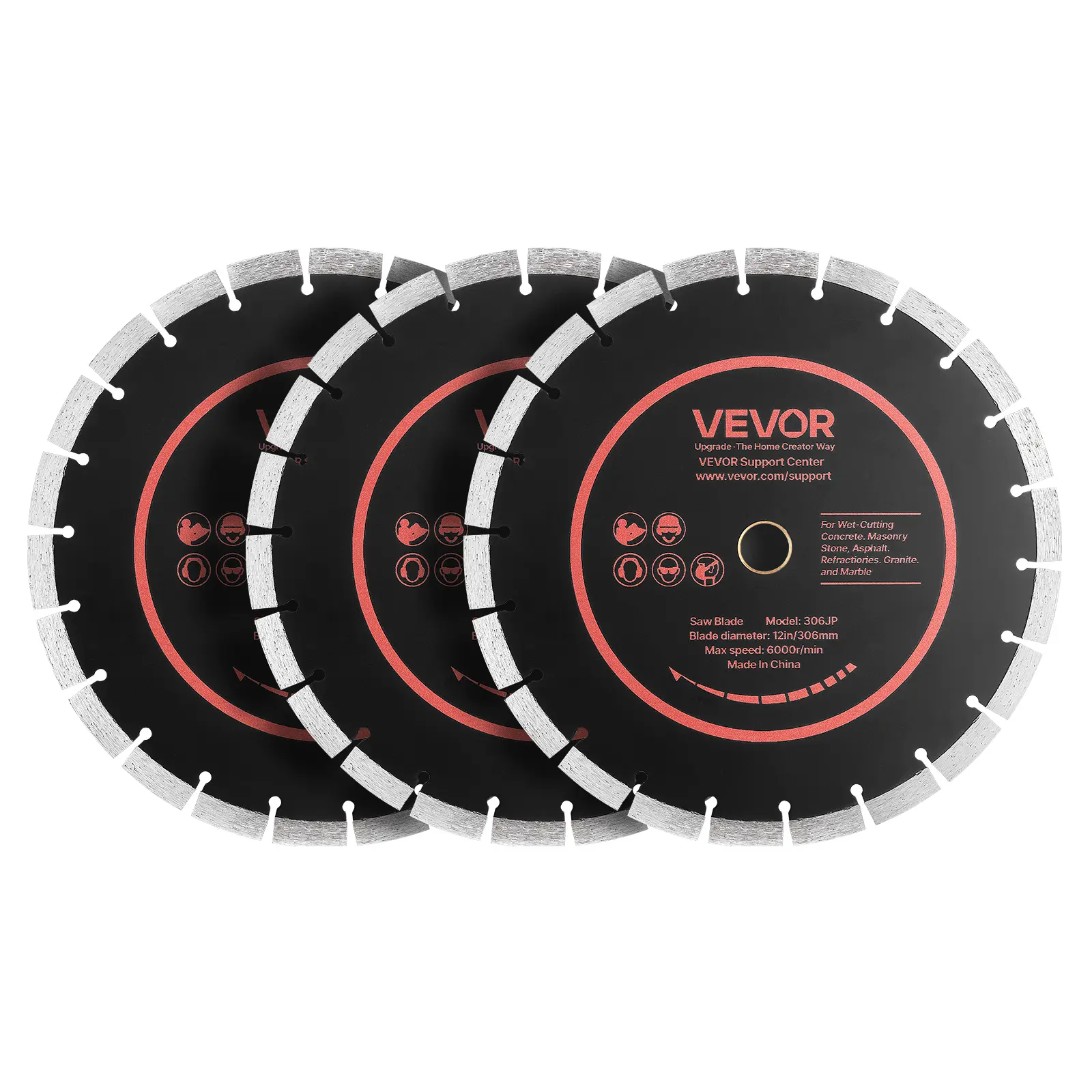 【summerfinds】VEVOR 12-Inch Diamond Blades 3-Pack - 1-Inch Arbor 65Mn Steel Core Diamond Grinding Discs, 0.12 In/3 Mm High-Hardness Segments Grinding Cutting Discs for Concrete, Brick (Father's Day Gift), Diamond Grinding Disc, Grinding Cutting Disc