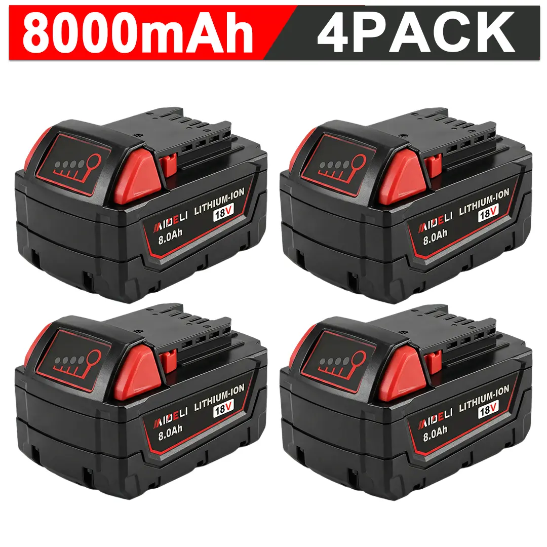 4-Pack 18V 8.0Ah Replacement Battery for Milwaukee M-18  48-11-1865 48-11-1850 Cordless Tools Compatible Lithium-ion Battery 8000mAh m-18 capacity long-lasting high