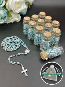US LUOKASI 12pcs Baptism Favors Blue Beads Rosary in Glass Wishing Bottle Perfect for DIY Baptism Favors Holy Communion Recuerdos De Bautizo Quinceanera Christening Primera Communion Gifts Wedding Baby Shower Souvenirs