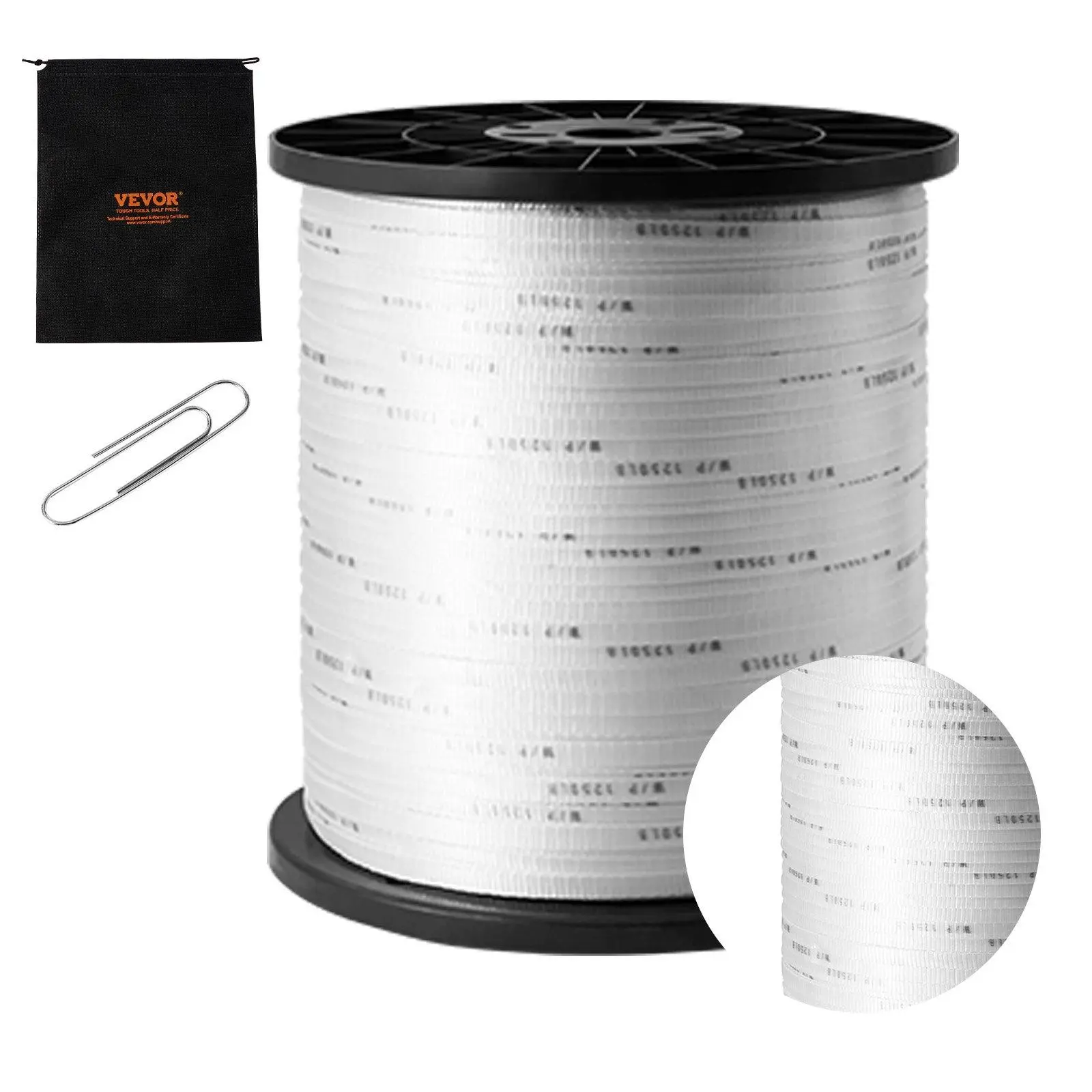 【Summerfinds】VEVOR Polyester Pull Tape, 1/2" x 5249' Mule Tape Flat Rope, 1250 lbf Tensile Capacity, Printed Webbing Cable Pulling Tape for Packaging, Gardening, Commercial Electrical, Conduit Work, White