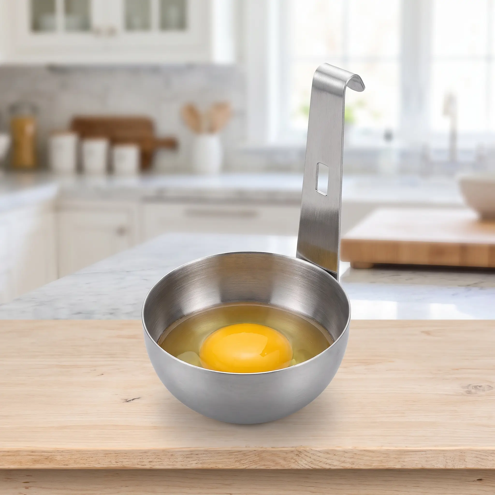 304 Stainless Steel Hanging Egg Poacher Mold, Hook-On Pot Edge Egg Boiler Cup, 2-Level Adjustable Height, Non-Stick Round Deep Bowl Design for Kitchen Cooking, Egg Maker, Easy Egg Cooker