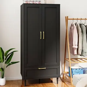 Standing wardrobe, wardrobe, modern bedroom wardrobe, with hanging hook rod, double doors, 60-inch large-capacity storage cabinet, with drawers, very suitable for home organization, wardrobe, wardrobe, portable wardrobe