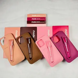 Rhode gift Stylish Hailey Lip Gloss Holder Case for IP 17 16 15 14 13 12 11 Pro ProMax Plus, Soft Silicone Cover with Box and Lipstick For iPhone Girls, Perfect Gift