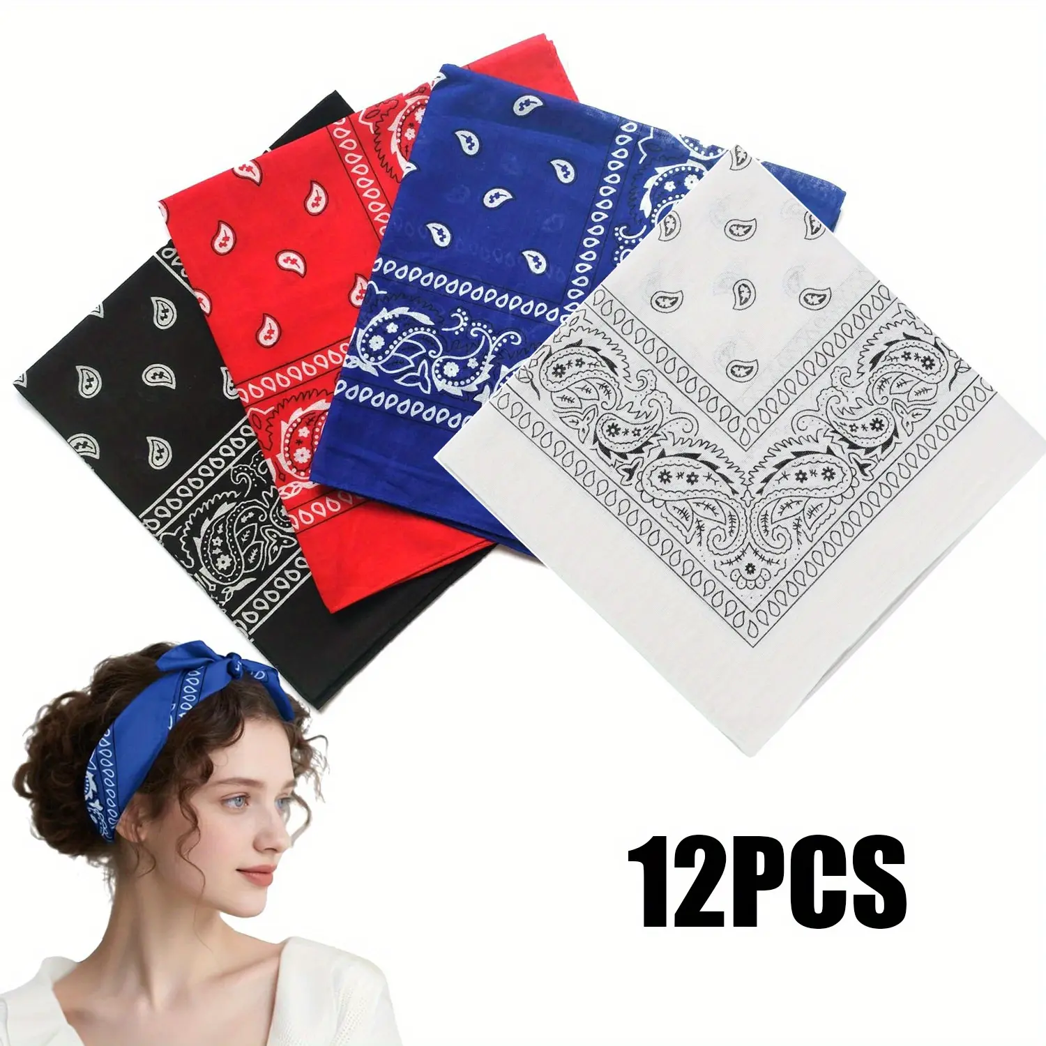Unisex 12pcs Mix Cotton Bandana Style Square Kerchiefs - 22 Inch(55.8cm×55.8cm) Solid Vintage Full Hemmed Edges Scarves, 9-10 Stitching, Fade-Free Dye, Colorfastness Cowboy Accessory, Line Dry-Low Heat Tumble Dry-No Bleach, for Parties & Daily Use