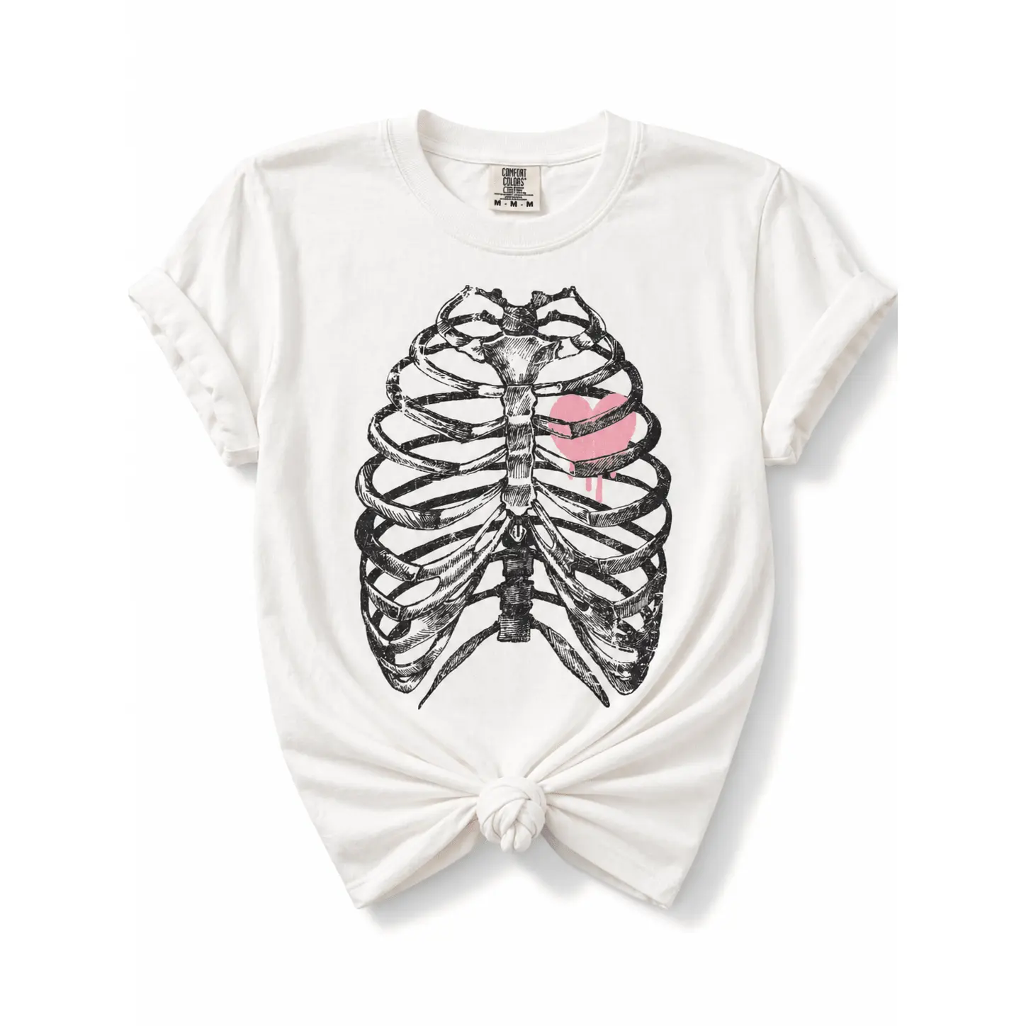Plus/Reg Short Sleeve Ribcage with Heart Halloween Graphic Tee