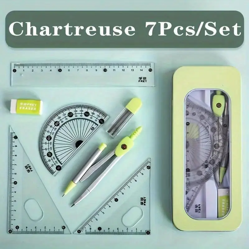 A durable 7-in-1 measuring and drawing tool set - perfect for students and professionals, ensuring precision and portability, including compass, protractor, ruler and eraser, Measuring Instrument, Measuring Marking Tool, Multifunctional Stationery