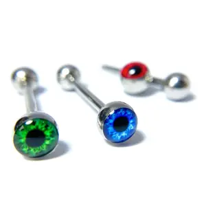 1pc Eyeball 316L Surgical Steel Barbell Tongue Tounge Ring Eye Ball 14g 5/8"