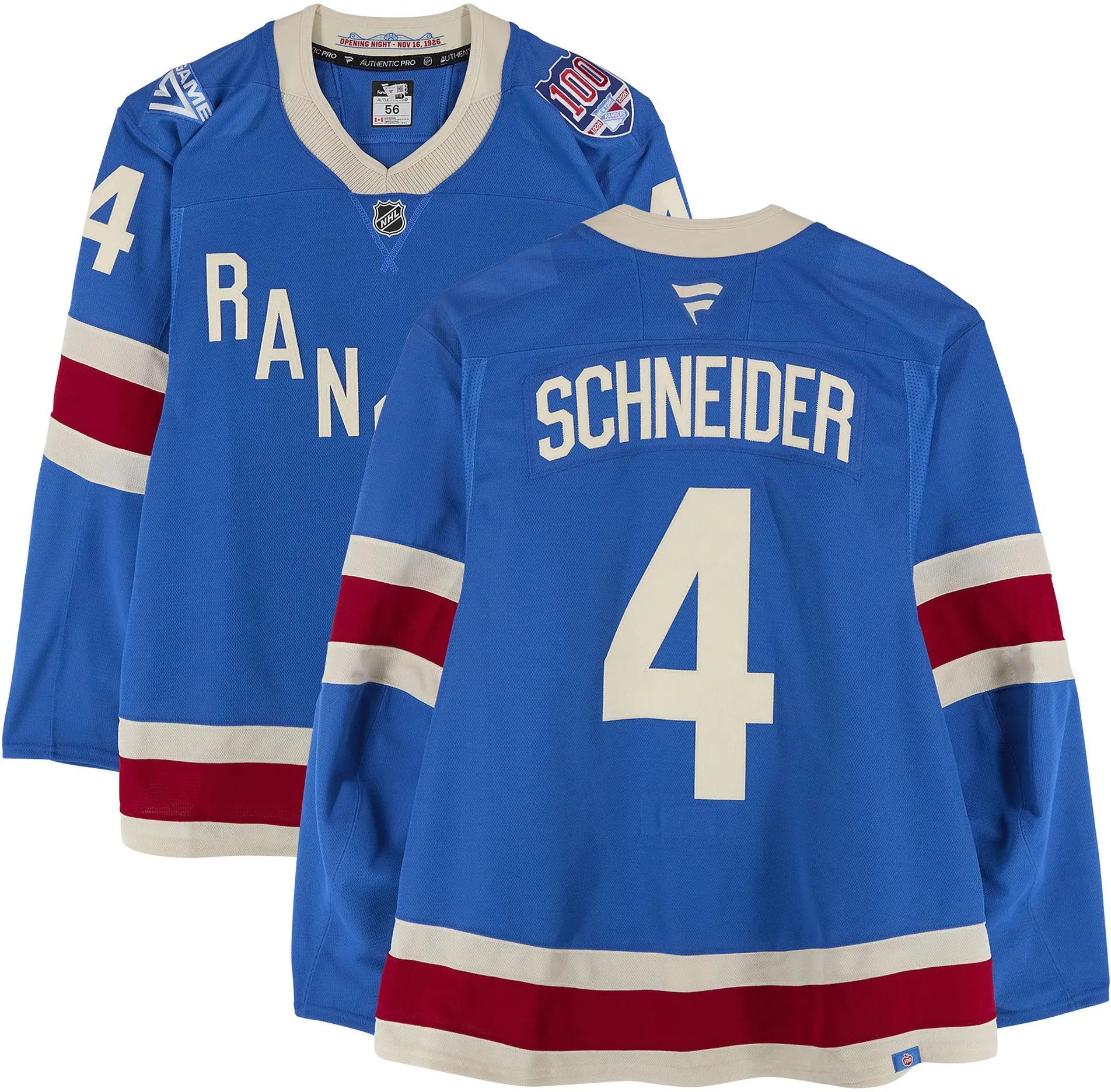 Braden Schneider New York Rangers Game-Used #4 Blue Centennial Jersey vs. Carolina Hurricanes on February 5, 2026 - Fanatics Authentic Certified