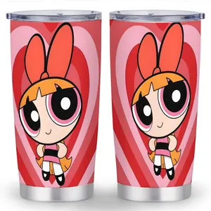 1pc The Powerpuff Girls Cup - Cute Green & Black Anime Design, Leakproof Lid & Straw, Durable 304 Stainless Steel Travel Mug for School, Office, Travel - Perfect Gift for Fans (Birthday, Christmas) - Reusable Cup