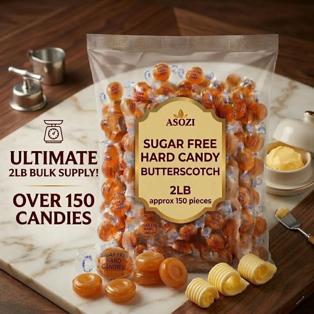 Sugar Free Butterscotch Hard Candy - 2lb of Sugar Free Hard Candies Individually Wrapped - Classic Buttery Sweetness, Perfect for Gatherings or Guilt-Free Treats